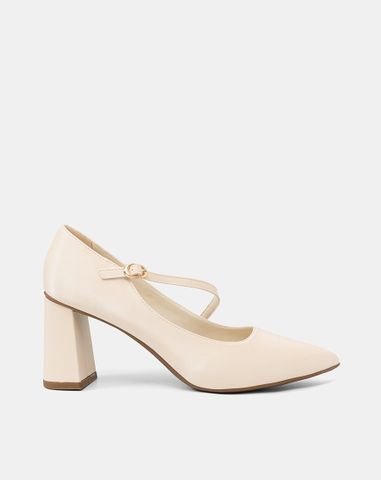  Giày Cao Gót Pump Gót Trụ Quai Mary Jane Xéo 