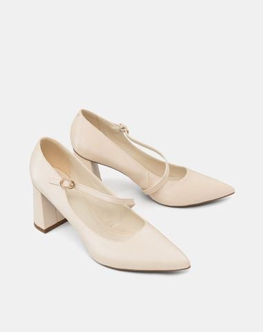  Giày Cao Gót Pump Gót Trụ Quai Mary Jane Xéo 