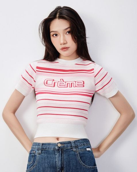  Áo dệt creme tay ngắn 