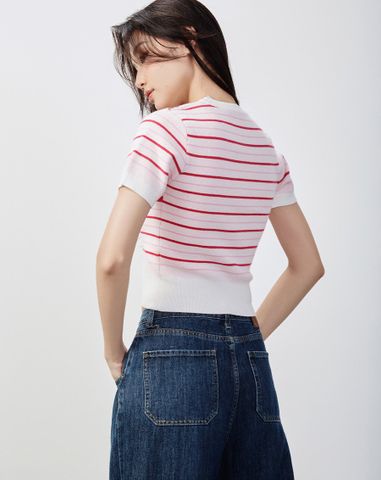  Áo dệt creme tay ngắn 