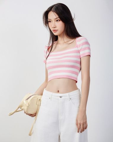  Áo dệt cổ vuông tay ngắn 