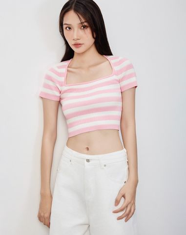  Áo dệt cổ vuông tay ngắn 