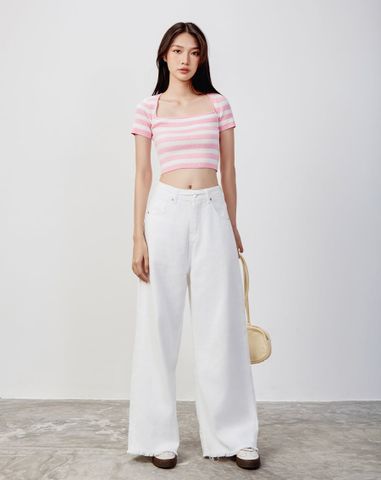  Áo dệt cổ vuông tay ngắn 