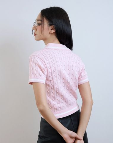  Áo dệt kim kiểu vặn thừng ngực thêu chữ J 