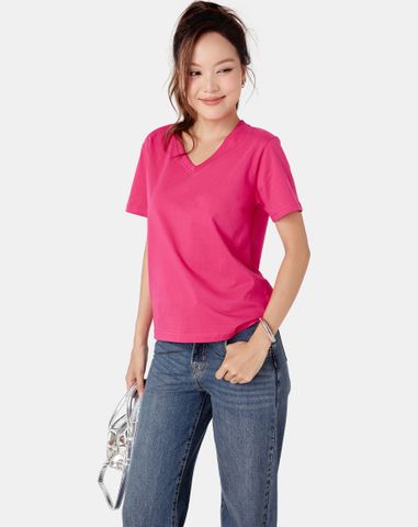  Áo thun trơn màu cổ tim form fit 