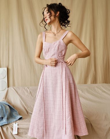  Đầm dài midi dây cột eo 