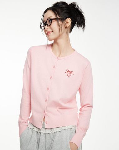  Áo cardigan cổ tròn thêu charm nơ 