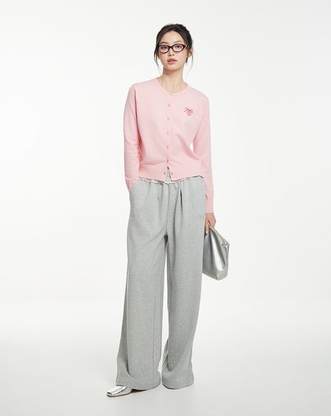  Áo cardigan cổ tròn thêu charm nơ 