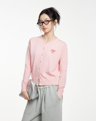  Áo cardigan cổ tròn thêu charm nơ 