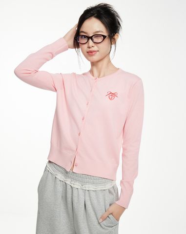  Áo cardigan cổ tròn thêu charm nơ 