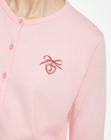  Áo cardigan cổ tròn thêu charm nơ 