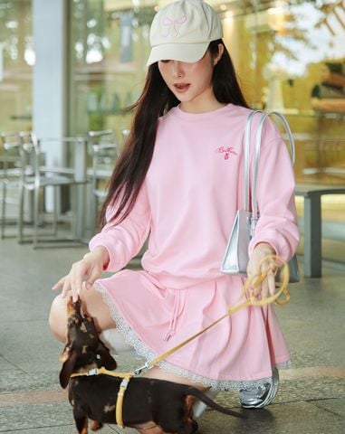  Chân váy nỉ xếp ly phối ren 