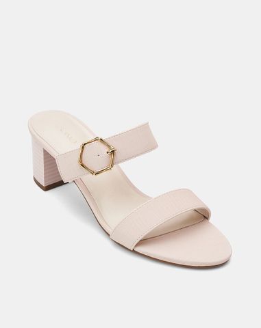  Giày Sandal Gót Vuông Quai Ngang Phối Khóa Trang Trí 