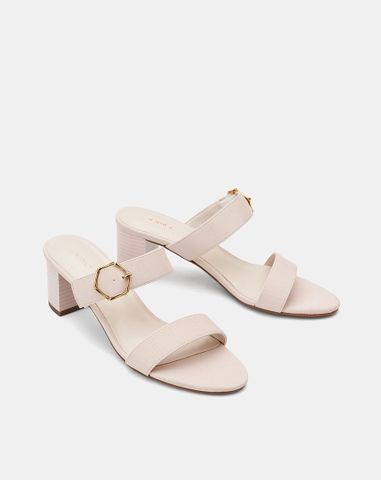  Giày Sandal Gót Vuông Quai Ngang Phối Khóa Trang Trí 