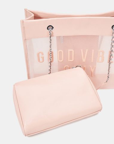  Túi Xách Lớn Tote Bag Phối Lưới Xuyên Thấu 