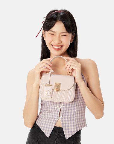  Túi Xách Nhỏ Xách Nhỏ Top Handle Dập Hoạ Tiết Phối Charm 
