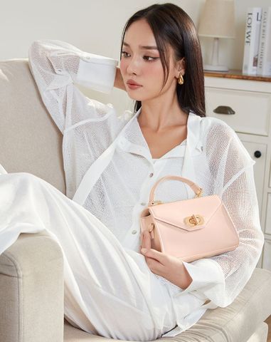  Túi Xách Nhỏ Top Handle Phối Khoá Trang Trí 