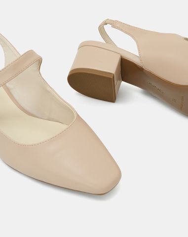  Giày Cao Gót Slingback Gót Vuông Phối Khóa Trang Trí 