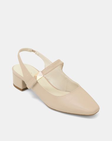  Giày Cao Gót Slingback Gót Vuông Phối Khóa Trang Trí 