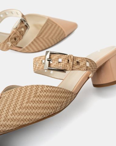  Giày Cao Gót Mules Đắp Mũi Chéo 