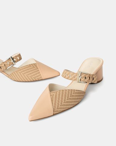  Giày Cao Gót Mules Đắp Mũi Chéo 