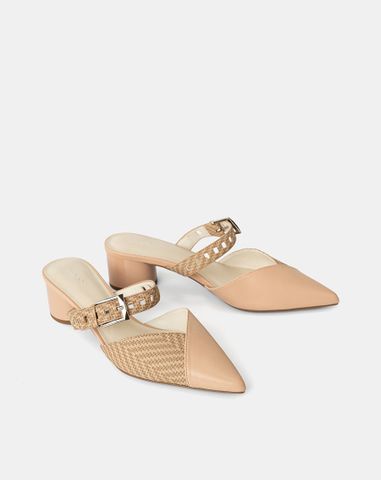  Giày Cao Gót Mules Đắp Mũi Chéo 