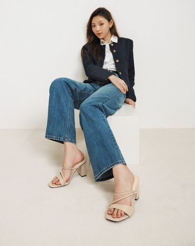  Giày Sandal Gót Vuông Phối Quai Kiểu 