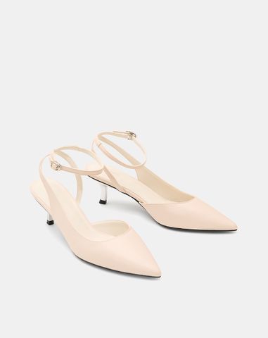  Giày Cao Gót Pump Hở Gót Quai Cổ Chân 