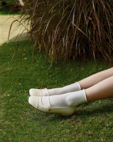  Giày Búp Bê Mary Jane Mũi Thô 