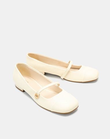  Giày Búp Bê Mary Jane Mũi Thô 