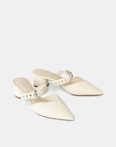  Giày Cao Gót Mules Đắp Mũi Chéo 