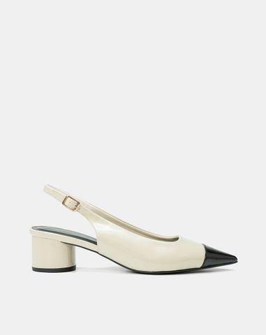  Giày Cao Gót Slingback Mũi Nhọn Phối Toecap 
