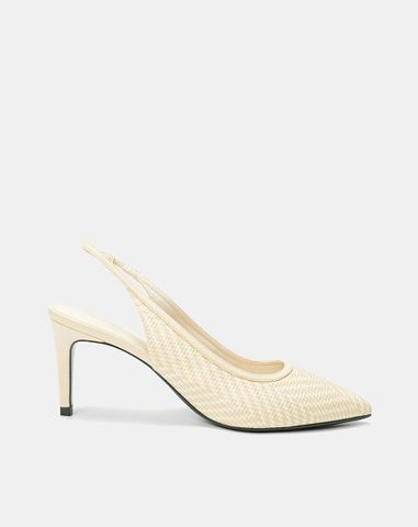  Giày Cao Gót Slingback Phối Chất Liệu Đan 