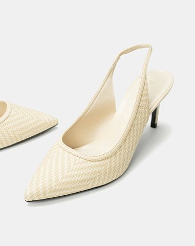  Giày Cao Gót Slingback Phối Chất Liệu Đan 