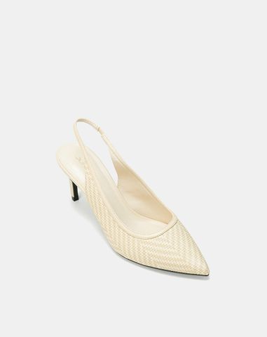  Giày Cao Gót Slingback Phối Chất Liệu Đan 