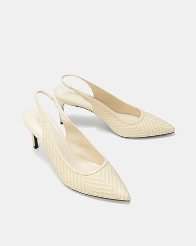 Giày Cao Gót Slingback Phối Chất Liệu Đan 