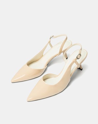  Giày Cao Gót Slingback Phối Liệu Bóng 