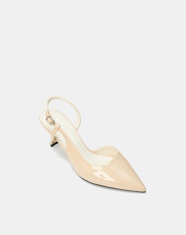  Giày Cao Gót Slingback Phối Liệu Bóng 