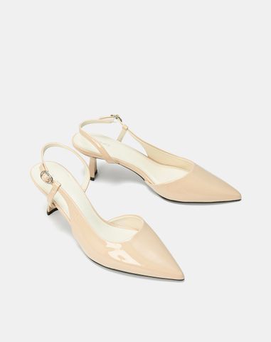  Giày Cao Gót Slingback Phối Liệu Bóng 