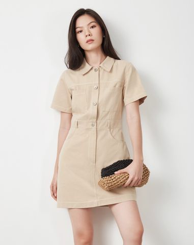  Đầm mini tay ngắn nút J 