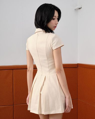  Đầm mini xếp ly phối nút gold 
