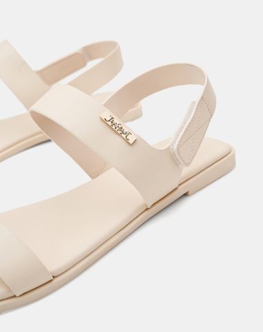  Giày Sandal Đế Bệt Quai Ngang Phối Khóa Trang Trí 