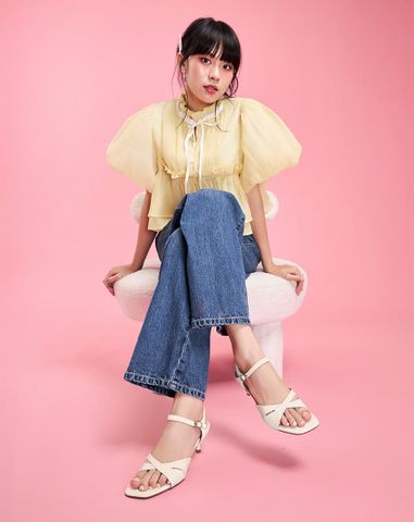 Giày Sandal Gót Nhọn Đắp Quai Chéo 