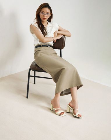  Giày Sandal Gót Vuông Phối Quai Kiểu 