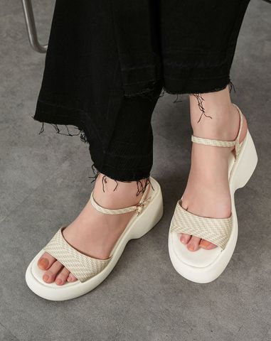  Giày Sandal Xuồng Quai Bản Lớn Phối Quai Cổ Chân 