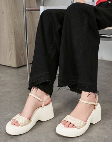  Giày Sandal Xuồng Quai Bản Lớn Phối Quai Cổ Chân 