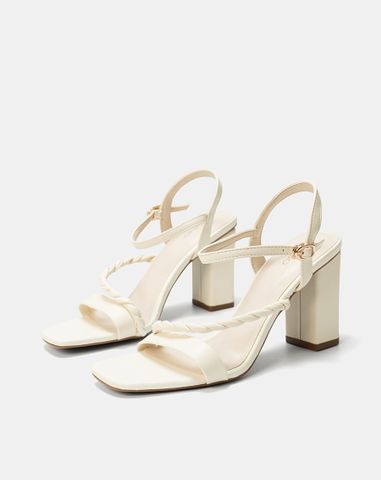  Giày Sandal Gót Cao Phối Quai Xoắn 