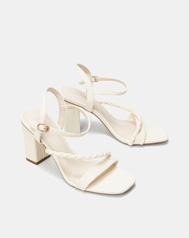  Giày Sandal Gót Cao Phối Quai Xoắn 