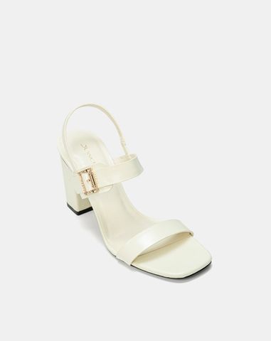  Giày Sandal Gót Vuông Quai Ngang Phối Khóa Trang Trí 