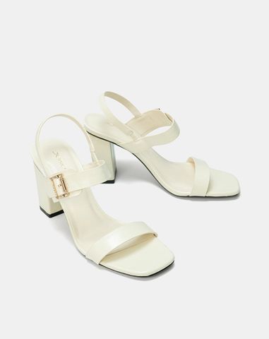  Giày Sandal Gót Vuông Quai Ngang Phối Khóa Trang Trí 